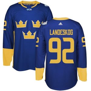 Miehille NHL Ruotsi Team #92 Gabriel Landeskog Authentic kuninkaallisen sininen Vieras 2016 World Cup